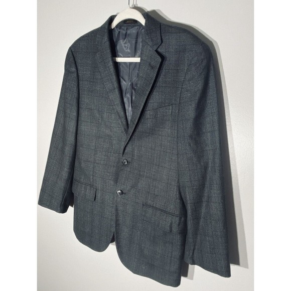 Napoli Wool Blazer Windowpane Plaid Suit Jacket 39R Gray Lined Notch Sports Coat - Picture 3 of 16